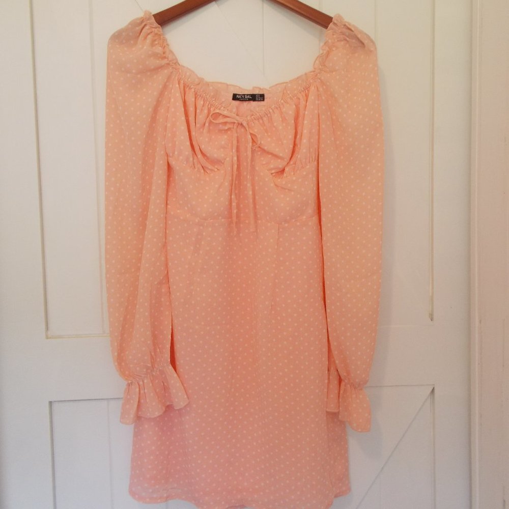 Nasty Gal Collection Long Sleeve Polka Dot Dress Women's Size 4 Off Shoulder